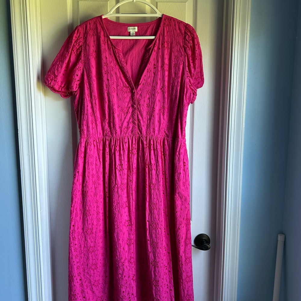 J. Crew Vibrant Pink Midi Dress